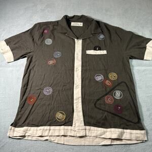 Abercrombie Fitch Summer Linen Button Shirt Medium Embroidery Pool Table 8 Ball